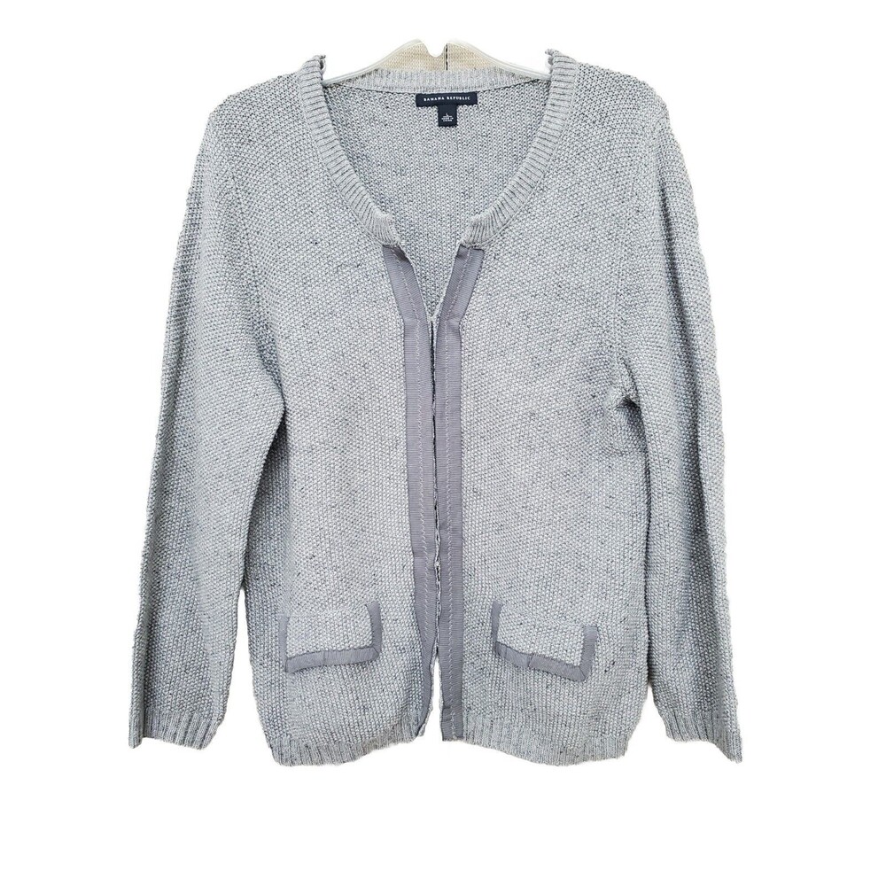 Banana Republic Gray Silver Thread Metallic Shimmer Cardigan Sweater Sz Large